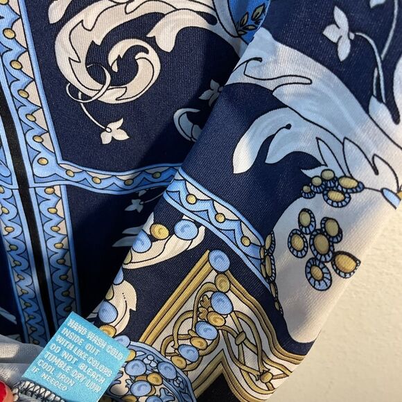 J McLaughlin Ladies Sheath Dress Small Blue Yellow White Print Catalina Knit - Picture 5 of 10